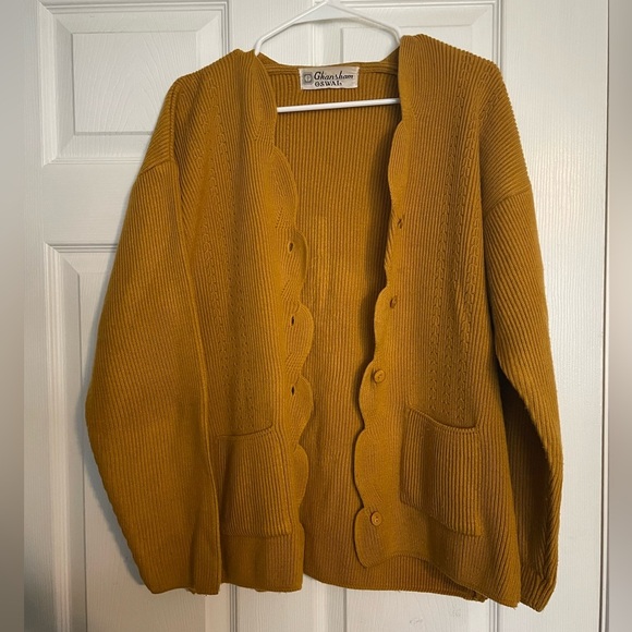 Ghansham Oswal Sweaters - Ghansham Oswal Women's Scalloped Knit Cardigan in Mustard size M/L